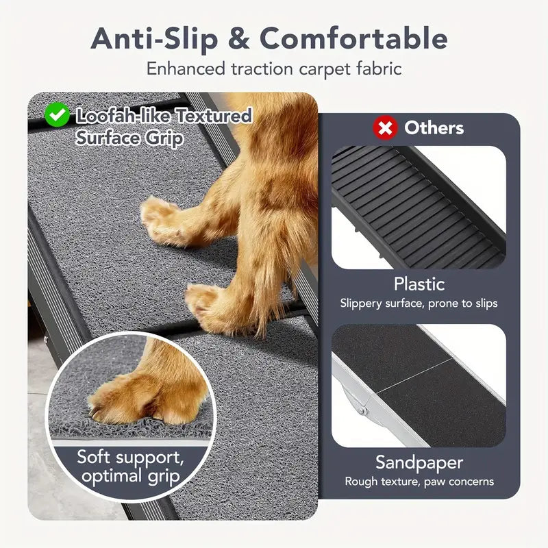 Extra-Long Dog Ramp for Cars - Non-Slip Surface, Foldable Pet Ladder with Metal Frame