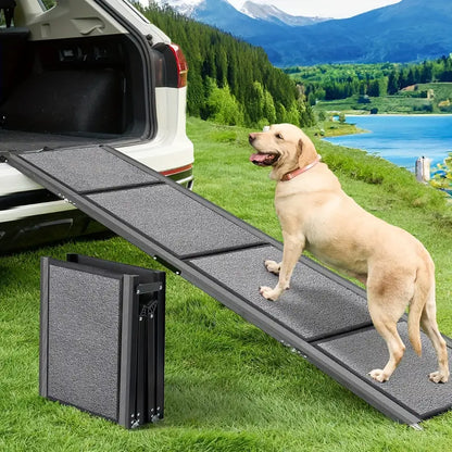 Extra-Long Dog Ramp for Cars - Non-Slip Surface, Foldable Pet Ladder with Metal Frame