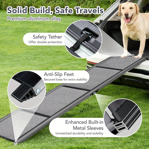 Extra-Long Dog Ramp for Cars - Non-Slip Surface, Foldable Pet Ladder with Metal Frame