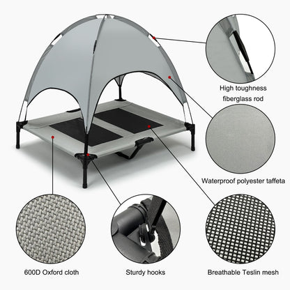 Multi-Functional Breathable Cooling Elevated Dog Bed with Canopy - FunnyPawAir