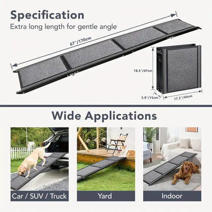 Extra-Long Dog Ramp for Cars - Non-Slip Surface, Foldable Pet Ladder with Metal Frame