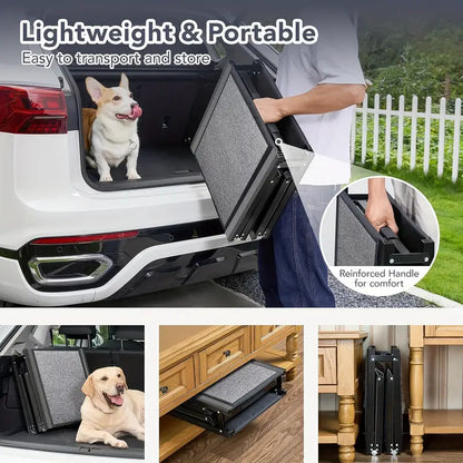 Extra-Long Dog Ramp for Cars - Non-Slip Surface, Foldable Pet Ladder with Metal Frame