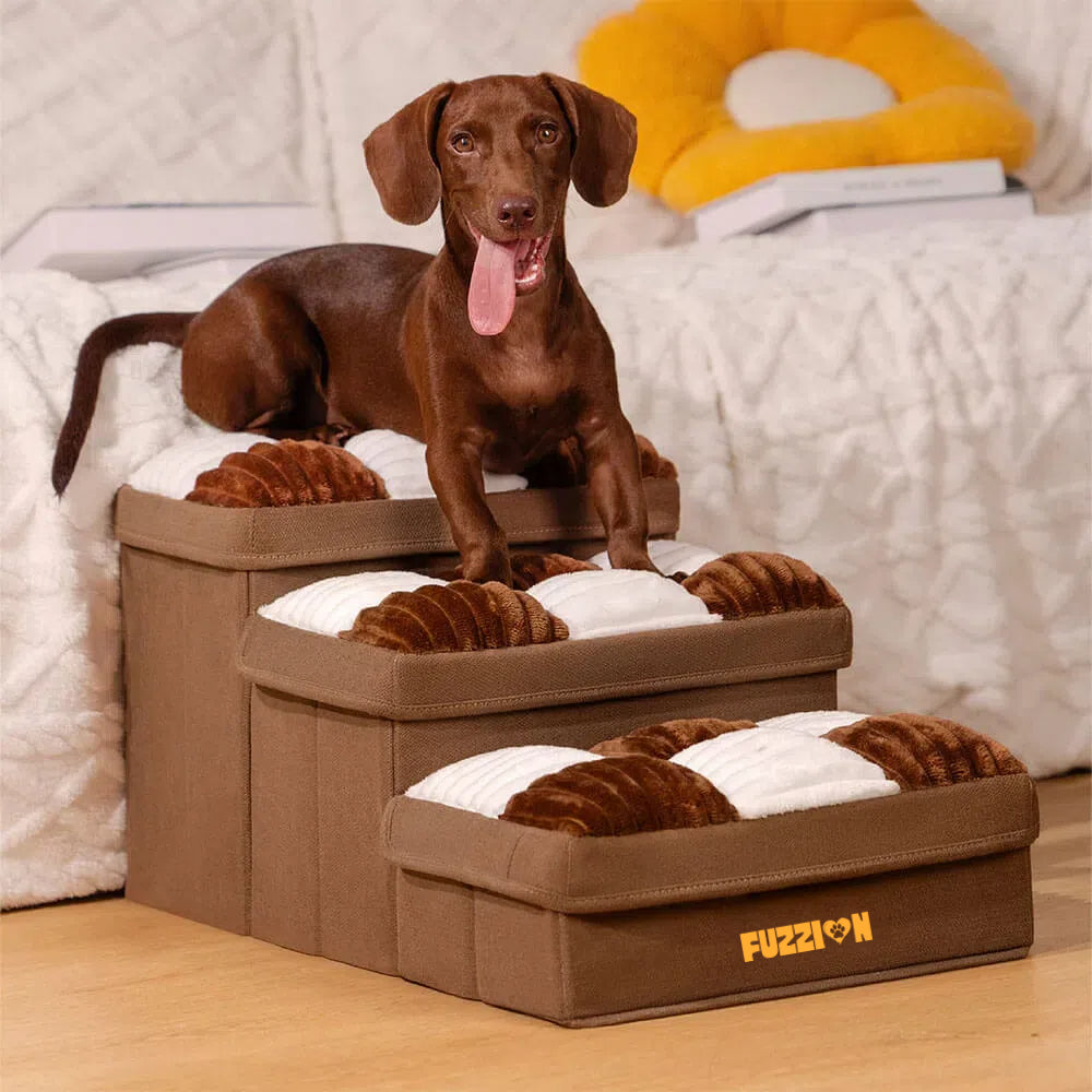 Chessboard Plaid Handcrafted Dog Stairs with Storage - Multifunctional and Foldable