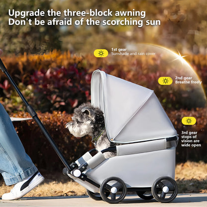 Lightweight Compact Foldable Small and Medium Dogs Pet Stroller with Three-Block Sunshade Canopy